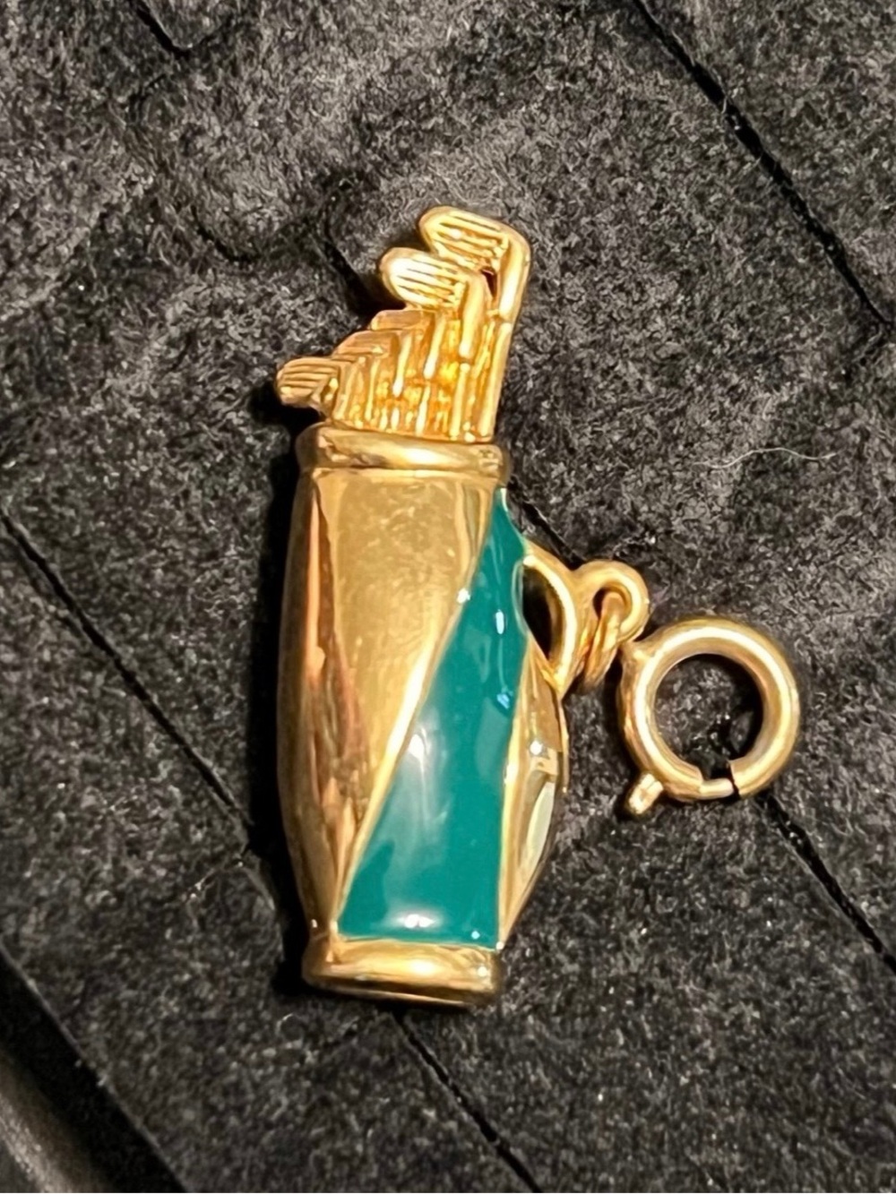 Vintage rare Monet Gold-Tone Teal Golf Bag Charm Pendant